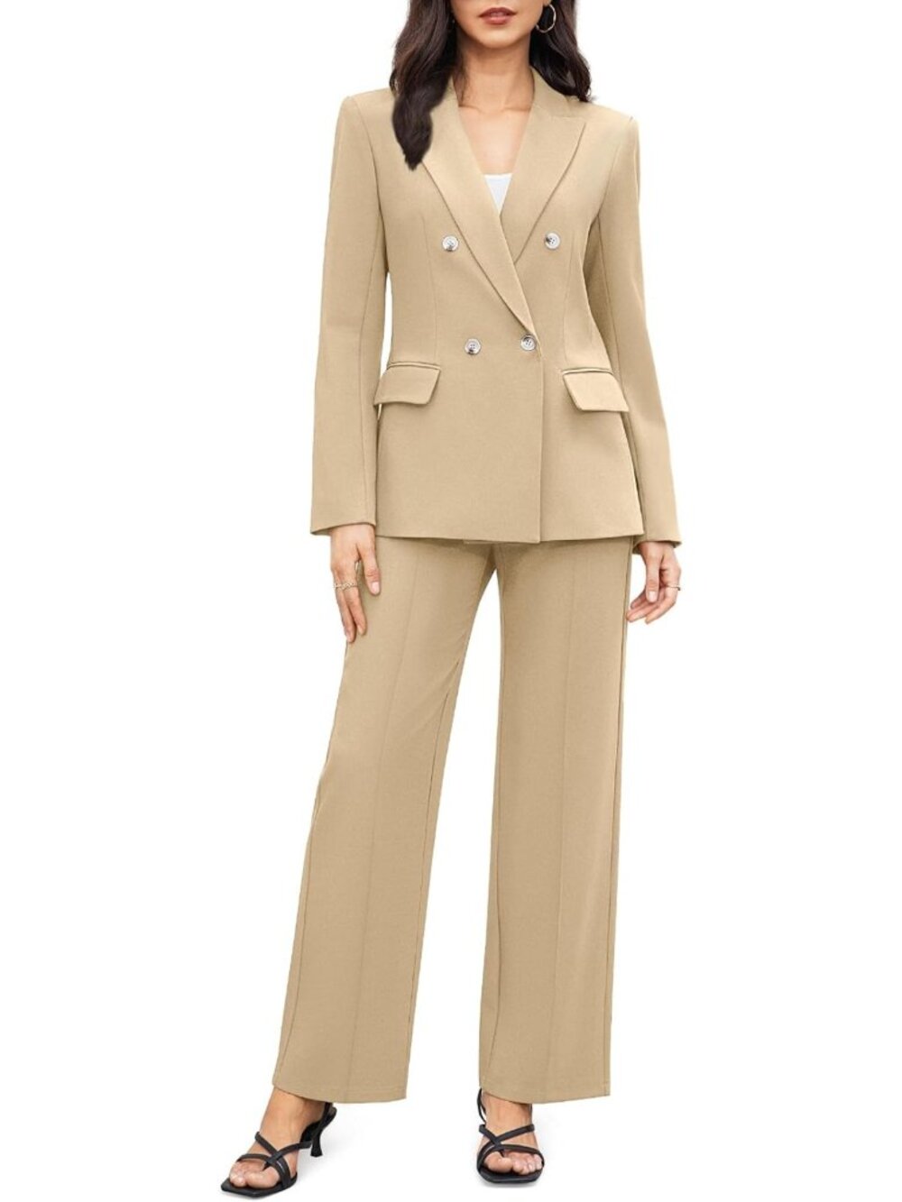 Chic Women's 2-Piece Business Casual Suit Set | Double Breasted Blazer & Pants